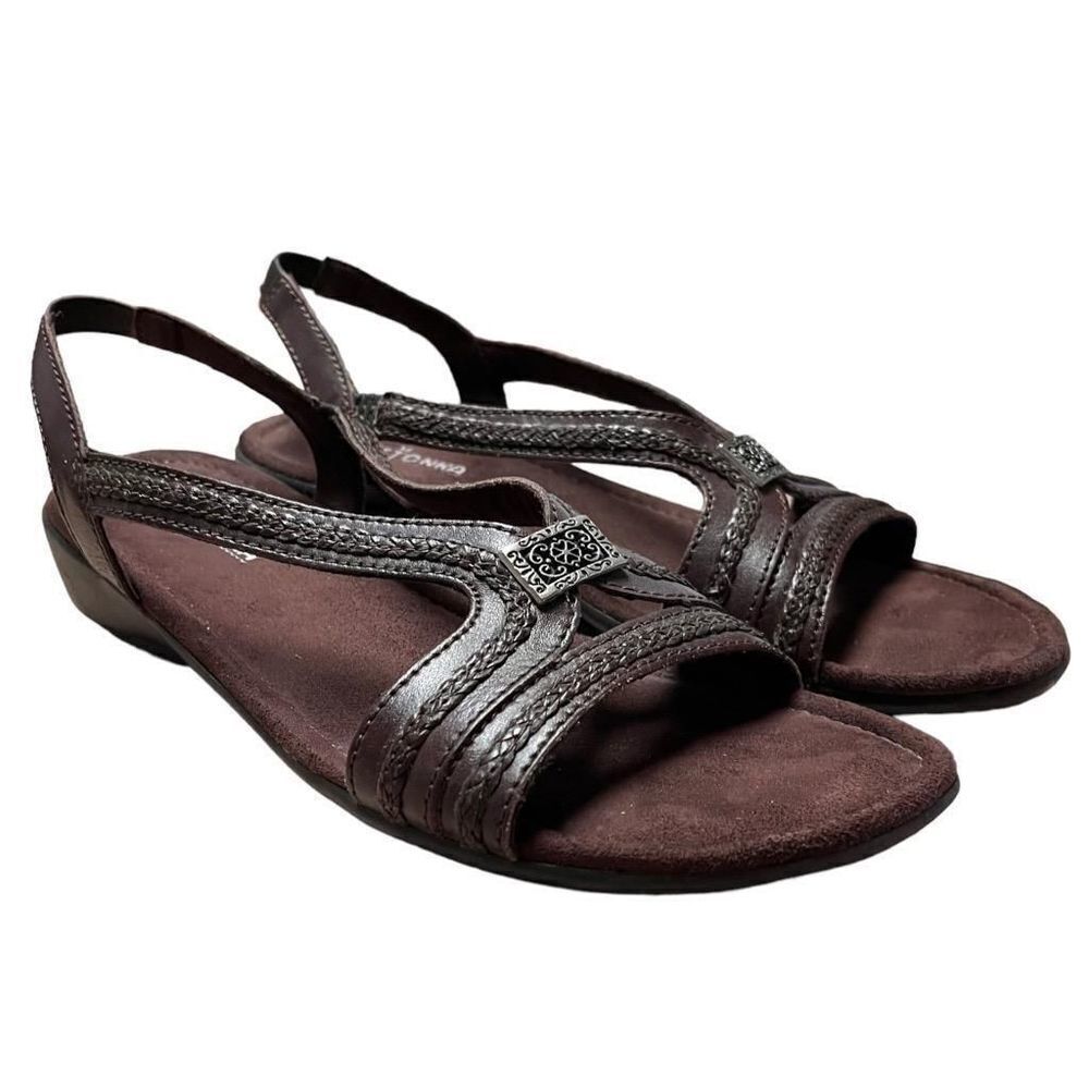 Minnetonka Brown Leather Slingback Sandals
